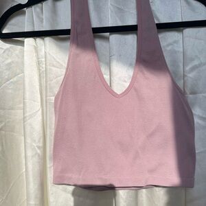 Pink Ribbed Halter Tank Top
